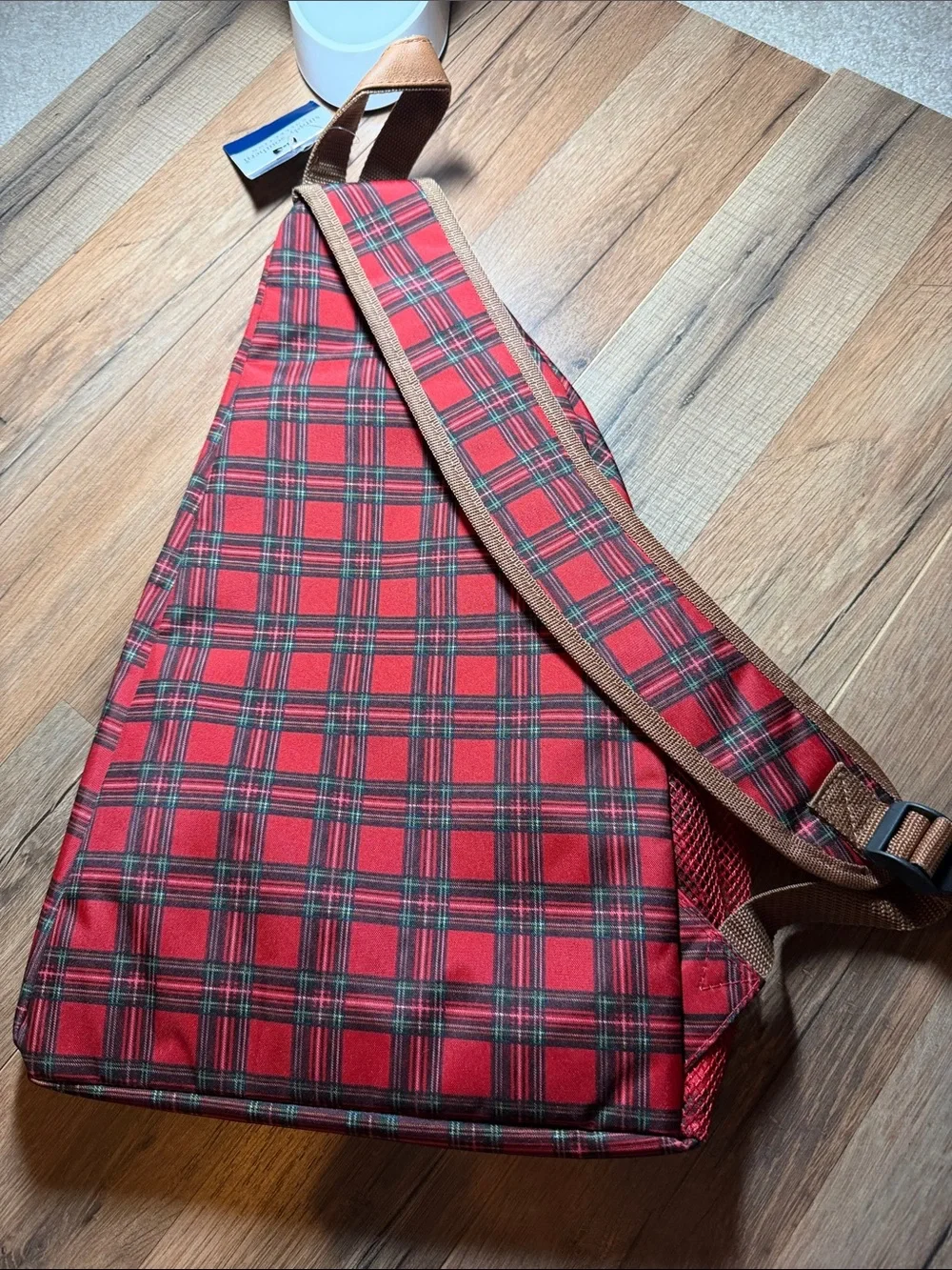 Simply Southern Red Tartan Plaid Sling Backpack